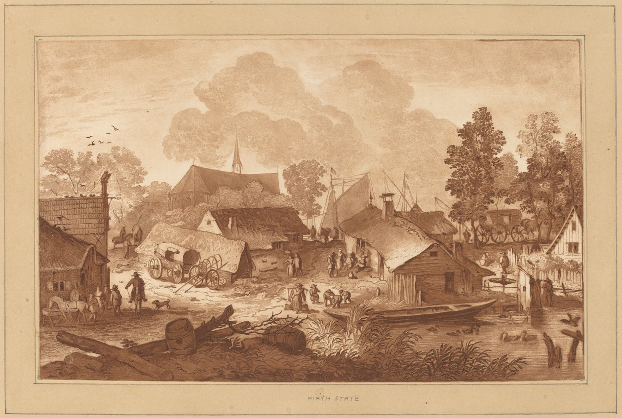 Landsby med tjern, ca. 1782. av Cornelis Brouwer