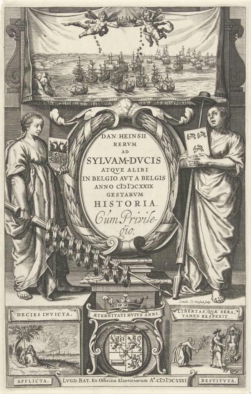 Titelpagina voor: D. Heinsius, Revm ad Sylvam-Dvcis atqve andre steder i Belgio avt a Belgis anno 100 DCXXIX gestarvm historie. 1631 av Cornelis Claesz. Duysend