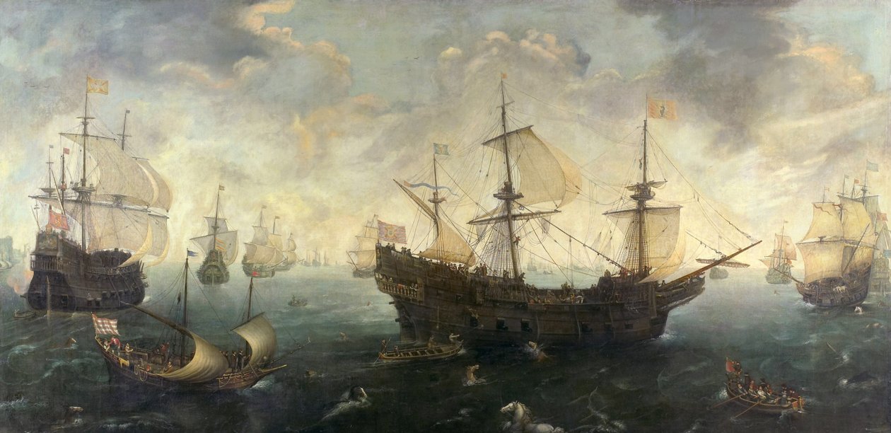 Spansk armada utenfor kysten av England, ca 1620-1625 av Cornelis Claesz Wieringen van