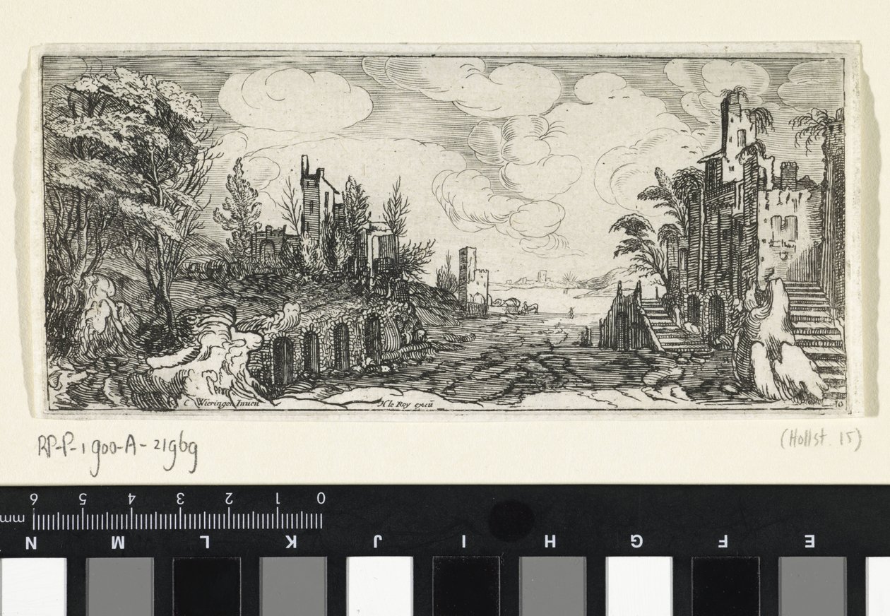 Kupert landskap med utsikt over en elv Landskap (serietittel) av Cornelis Claesz van Wieringen (possibly)
