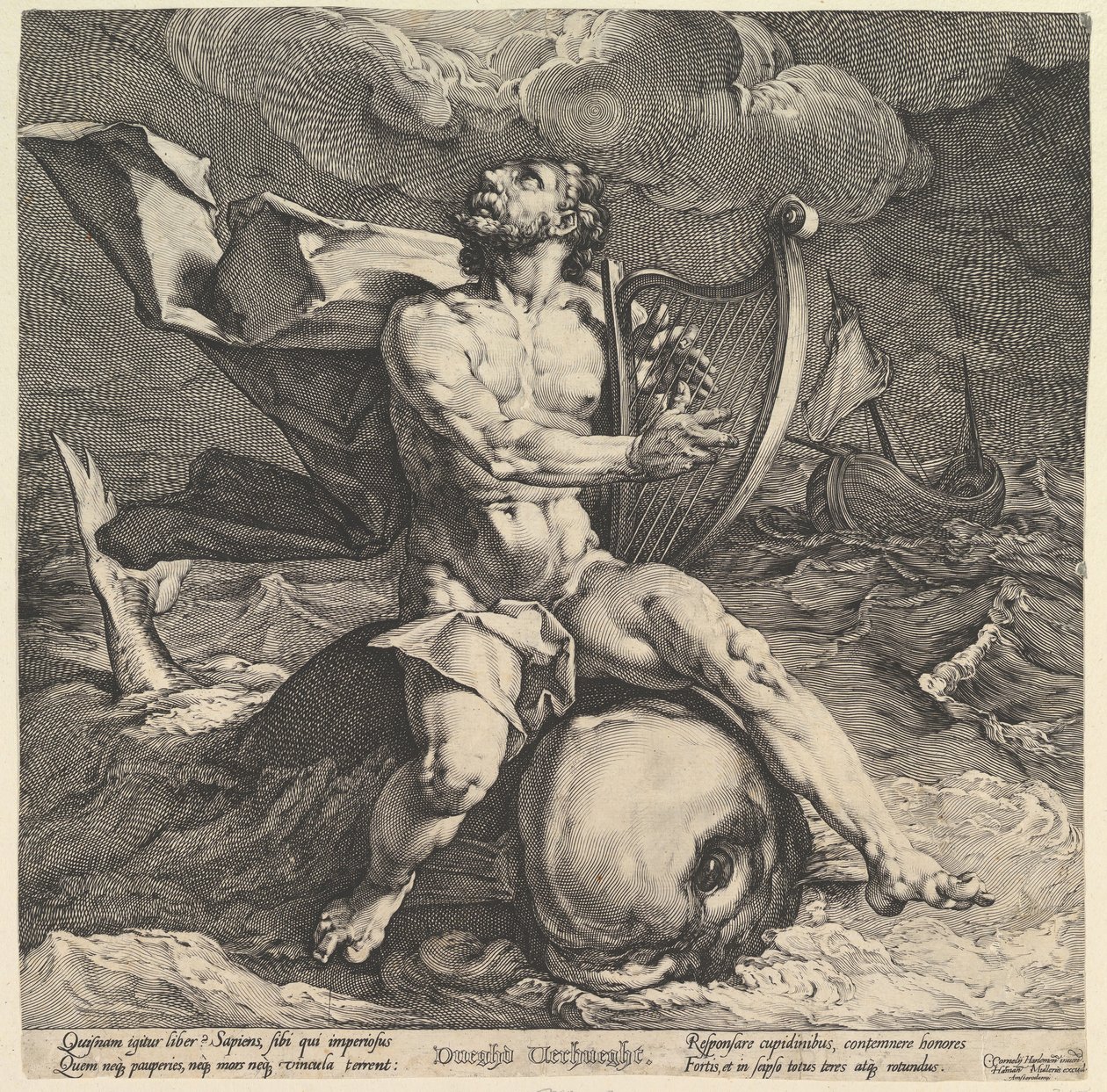 Arion på en delfin, ca. 1599 av Cornelis Cornelisz van Haarlem