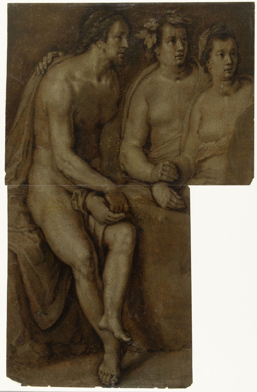 Halvlange studier av en sittende naken mann og to kvinner av Cornelis Cornelisz. van Haarlem