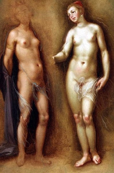 Studie av to kvinnelige nakenbilder av Cornelis Cornelisz van Haarlem