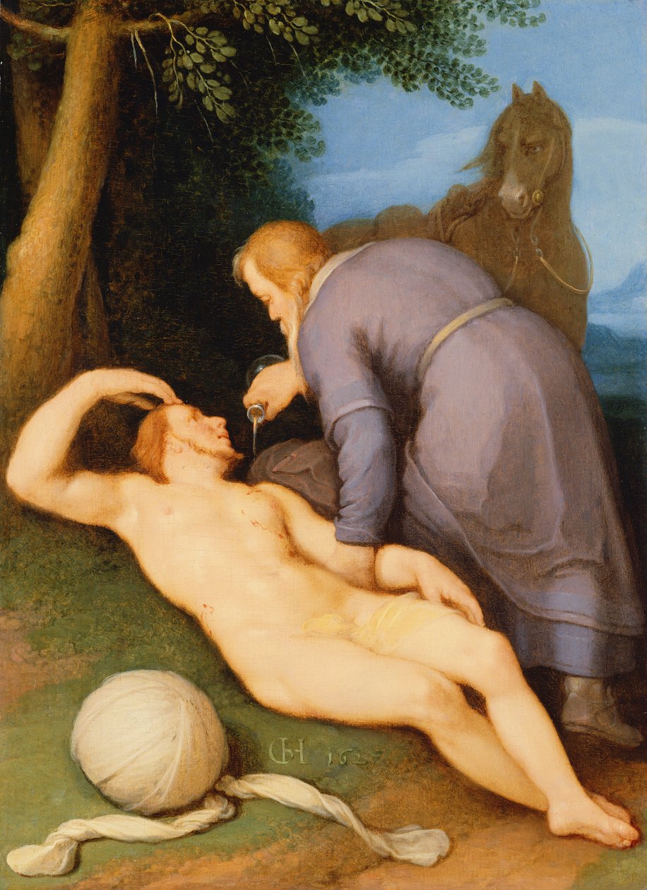 Den barmhjertige samaritan, 1627 (panel) av Cornelis Cornelisz van Haarlem