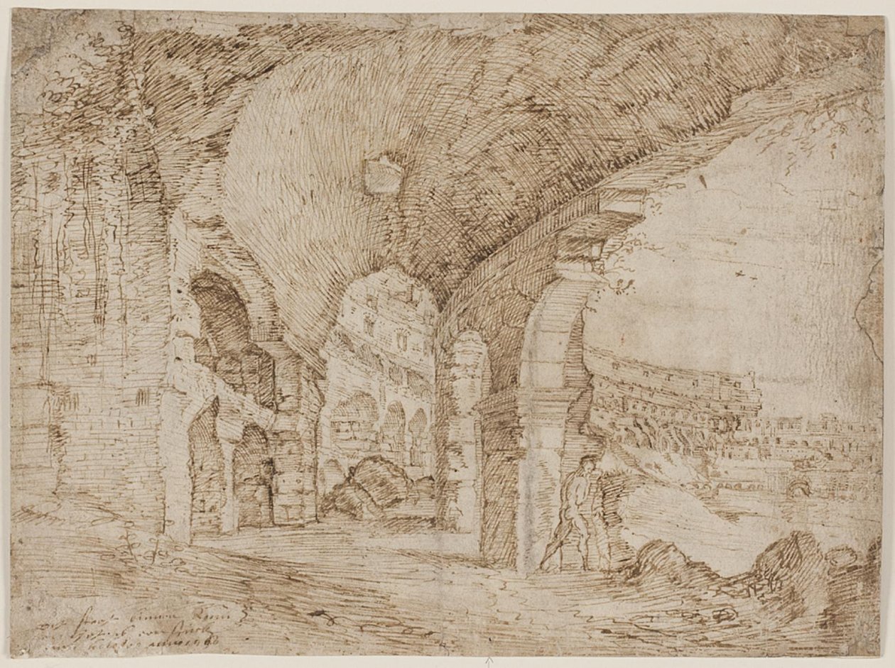 En del av det indre Colosseum i Roma av Cornelis Cort