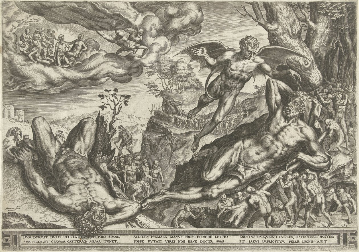 Herkules og pygmeene av Cornelis Cort
