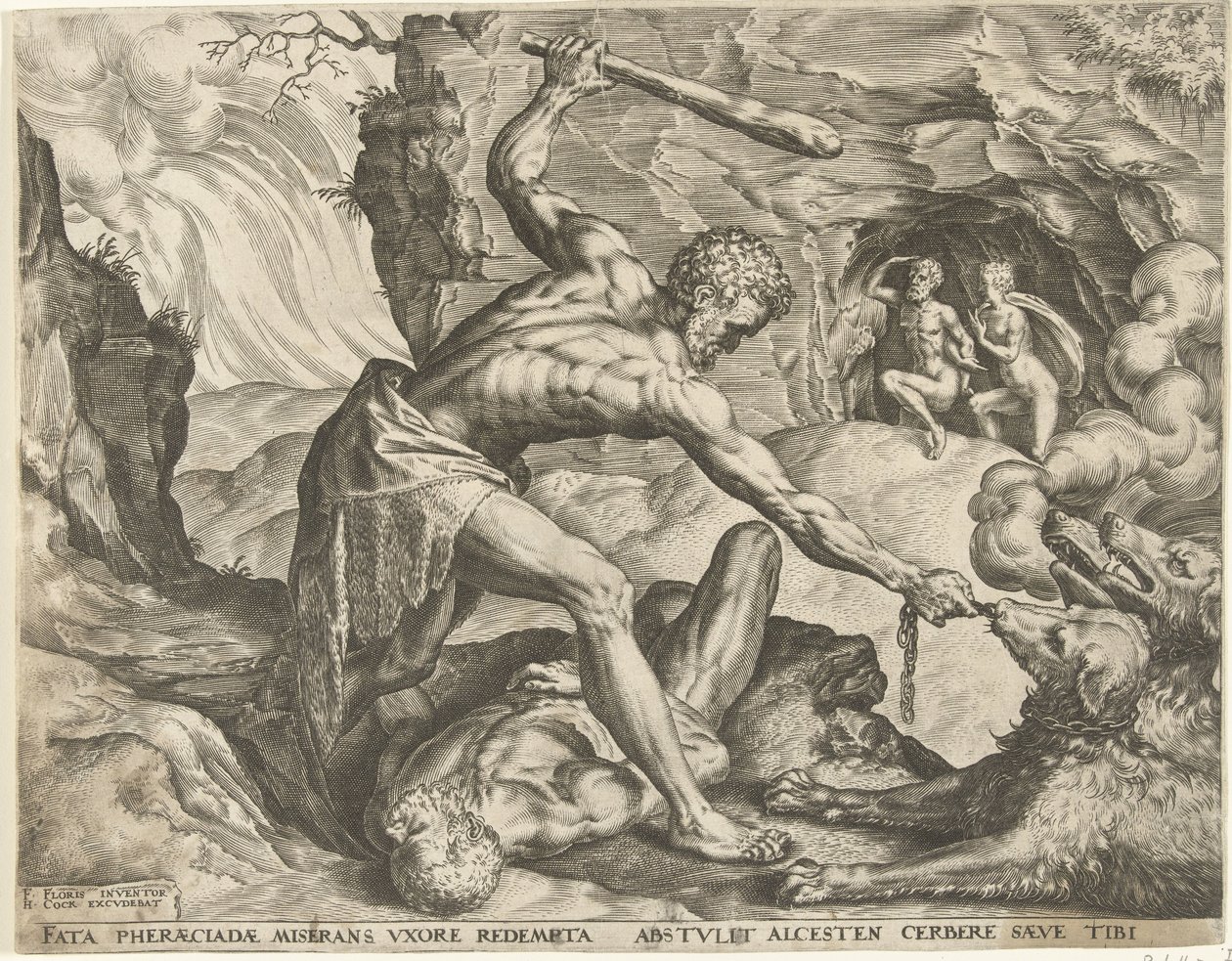 Herkules drar Cerberus ut av helvete Labours of Hercules (serietittel) av Cornelis Cort