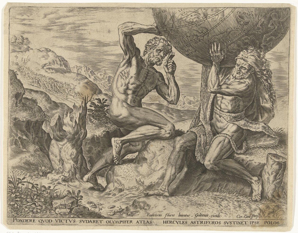 Hercules bærer kloden for Atlas Labours of Hercules (serietittel) av Cornelis Cort