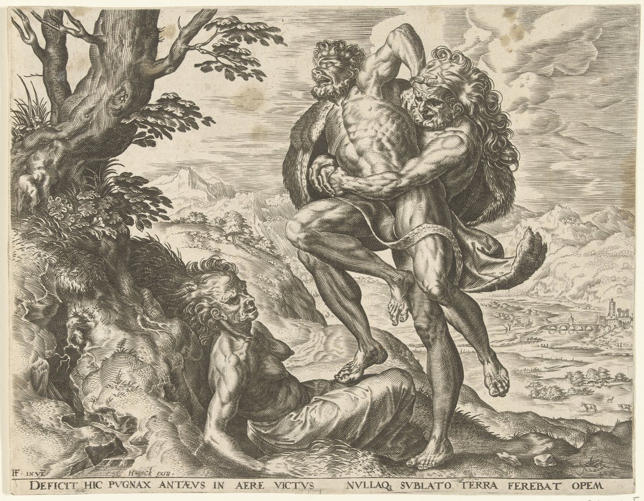 Hercules bryter med Antaeus Labours of Hercules (serietittel) av Cornelis Cort