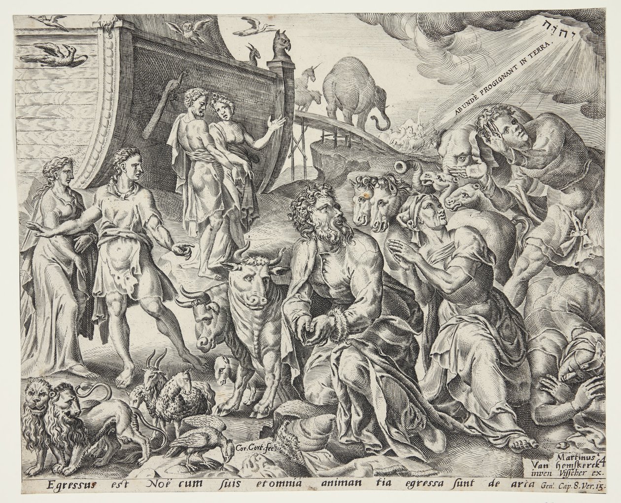 Noah takker Gud for arkens utfrielse av Cornelis Cort