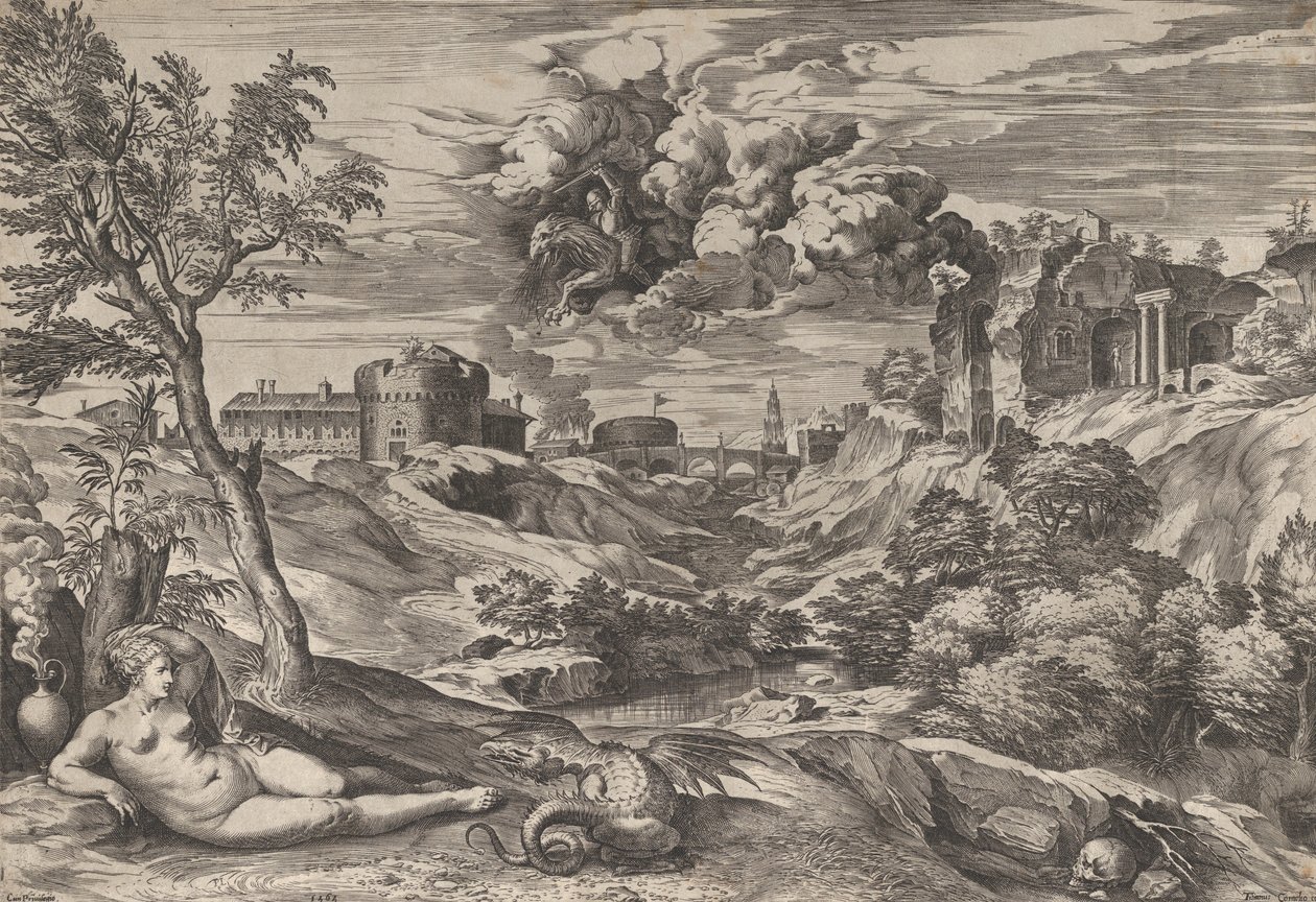 Ruggiero redde Angelica, 1565. av Cornelis Cort