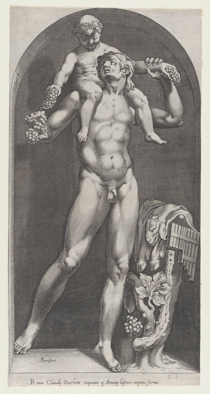 Mirror of Roman Magnificence: Bacchus on the Shoulders of a Satyr, 1500-tallet., 1500-tallet. av Cornelis Cort