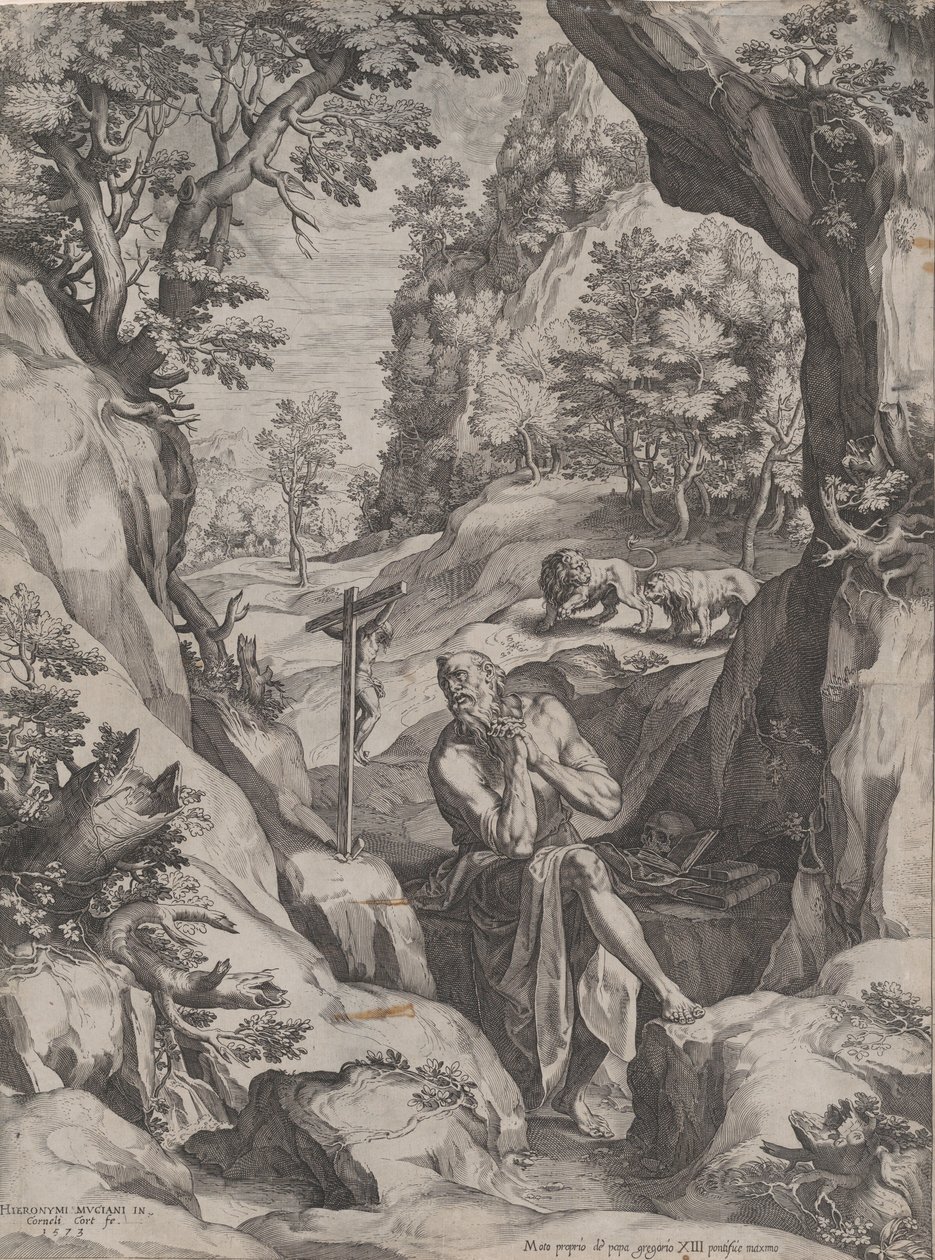 St Jerome Penitent in the Wilderness, 1573. av Cornelis Cort