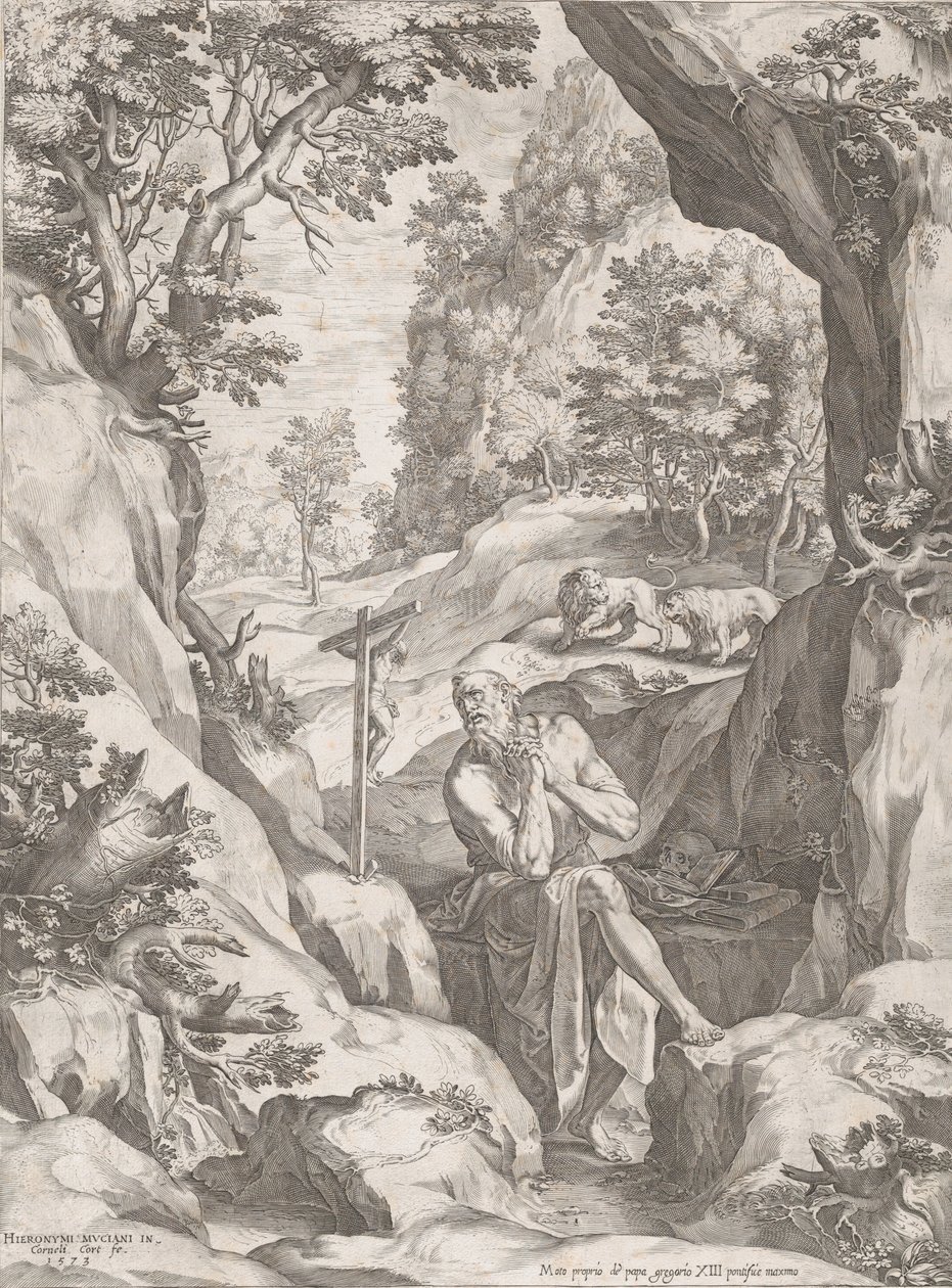 St Jerome Penitent in the Wilderness, 1573. av Cornelis Cort