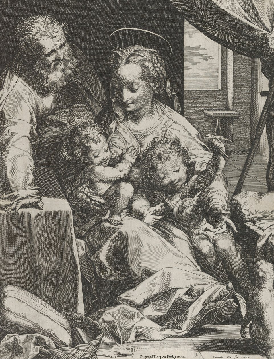 Den hellige familie, 1577. av Cornelis Cort
