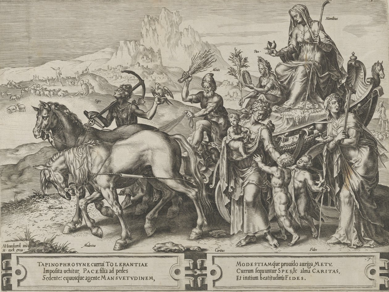 Ydmykhetens triumf, fra The Cycle of the Vicissitudes of Human Affairs, plate 7, 1564. av Cornelis Cort