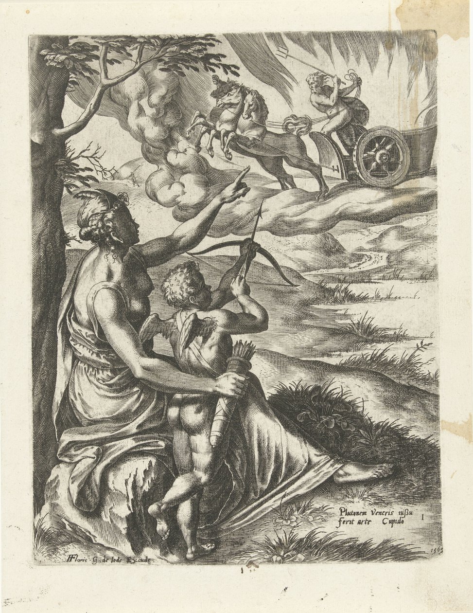 Venus beordrer Amor å stikke hull på Plutos hjerte med en pil Historien om Pluto og Proserpina (serietittel) av Cornelis Cort