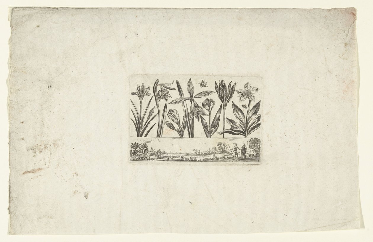 Rad med blomster over landskapet Blomster og landskap (serietittel) av Cornelis Danckerts (I)