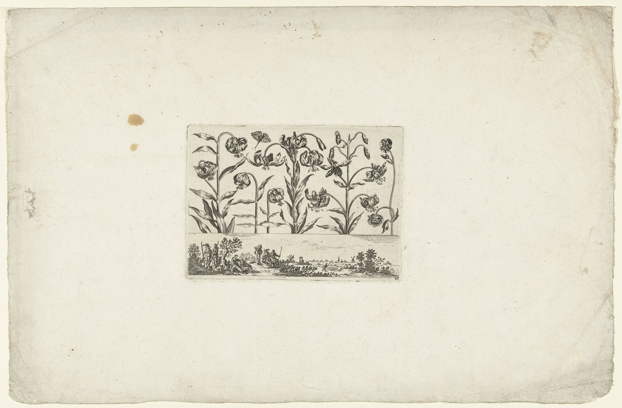 Rad med blomster over landskapet Blomster og landskap (serietittel) av Cornelis Danckerts (I)