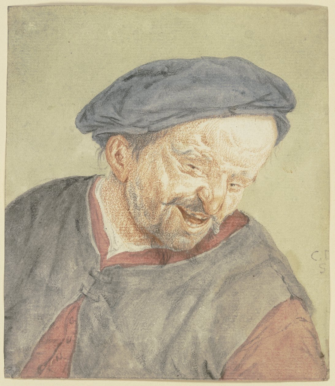 Bysteportrett av en bonde som bøyer seg mot høyre av Cornelis Dusart