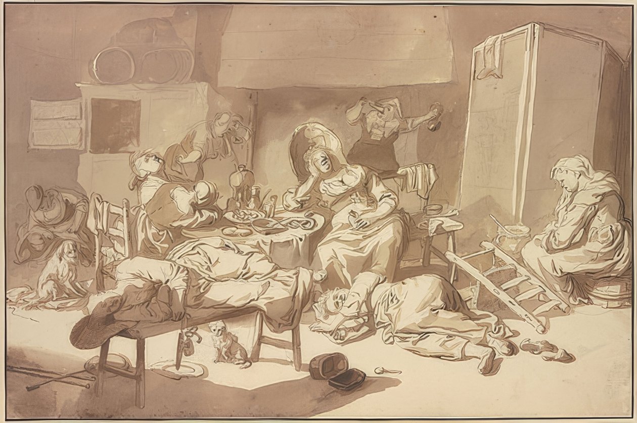 Et selskap med fulle kvinner. (ikke datert) av Cornelis Dusart