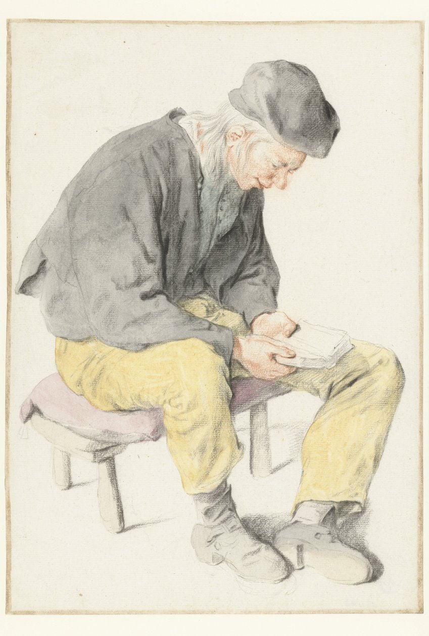 Sittende mann som leser, mot høyre Sittende mann med en bok, snudd mot høyre av Cornelis Dusart