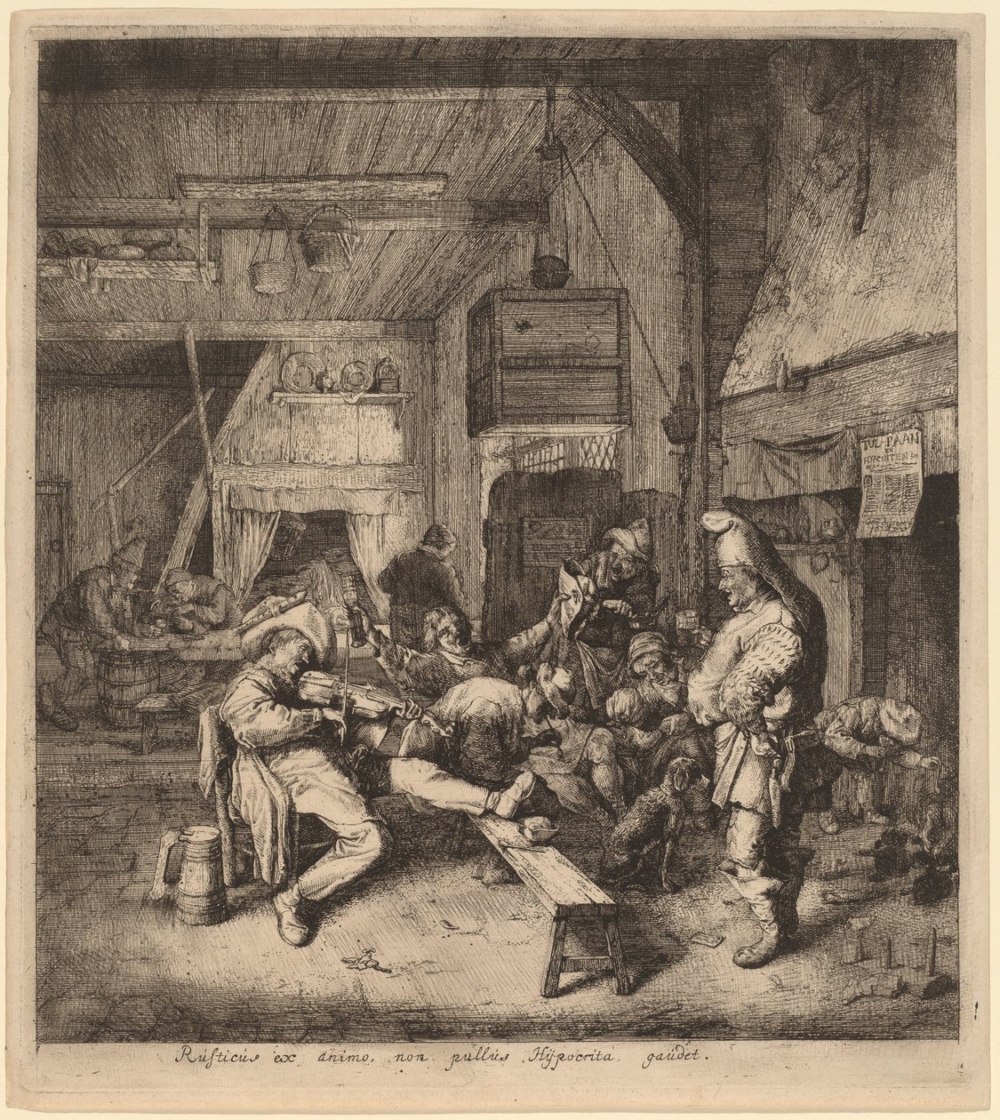 Fiolinspiller sitter i en taverna av Cornelis Dusart