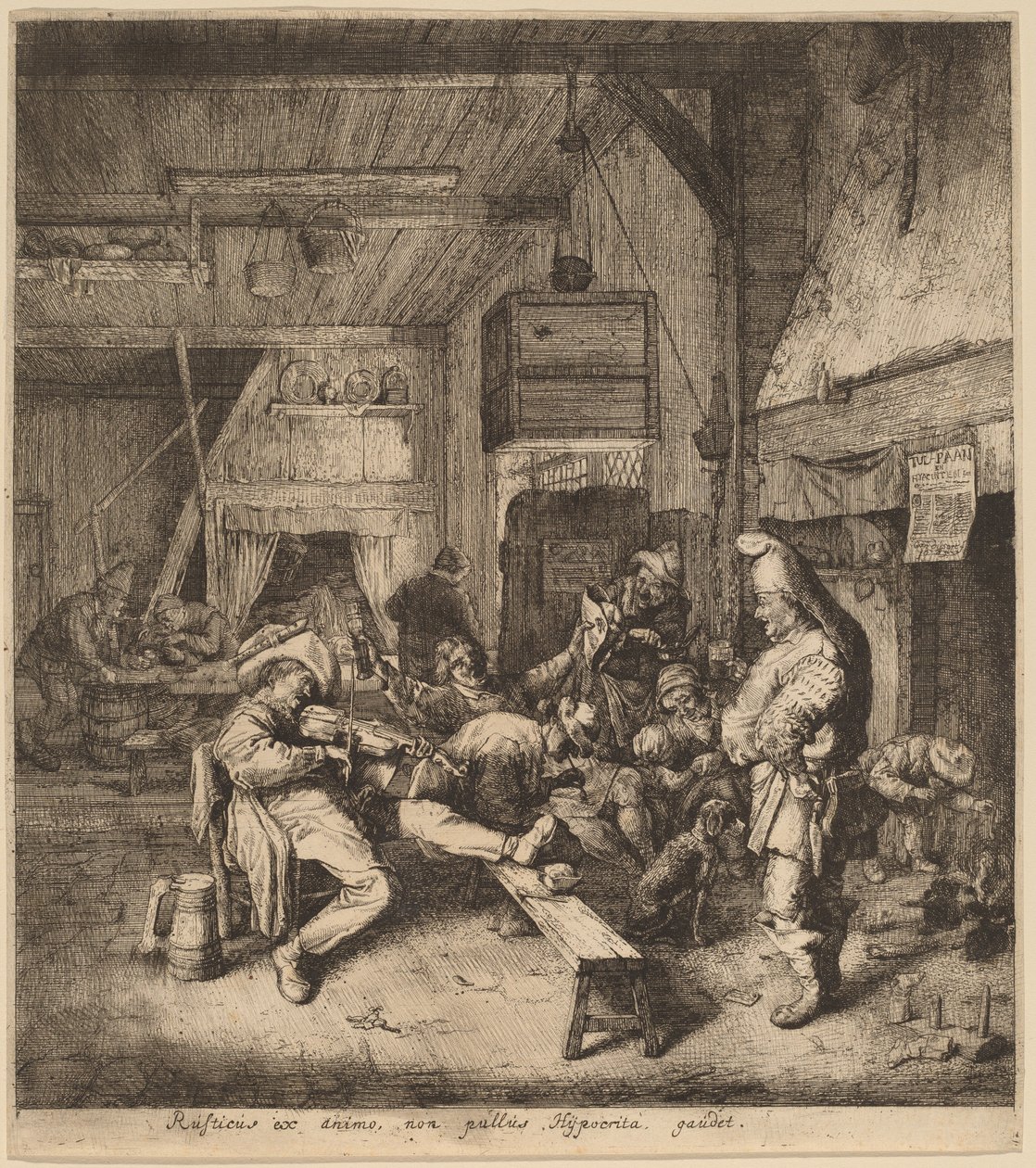 Fiolinspiller sitter i en taverna av Cornelis Dusart