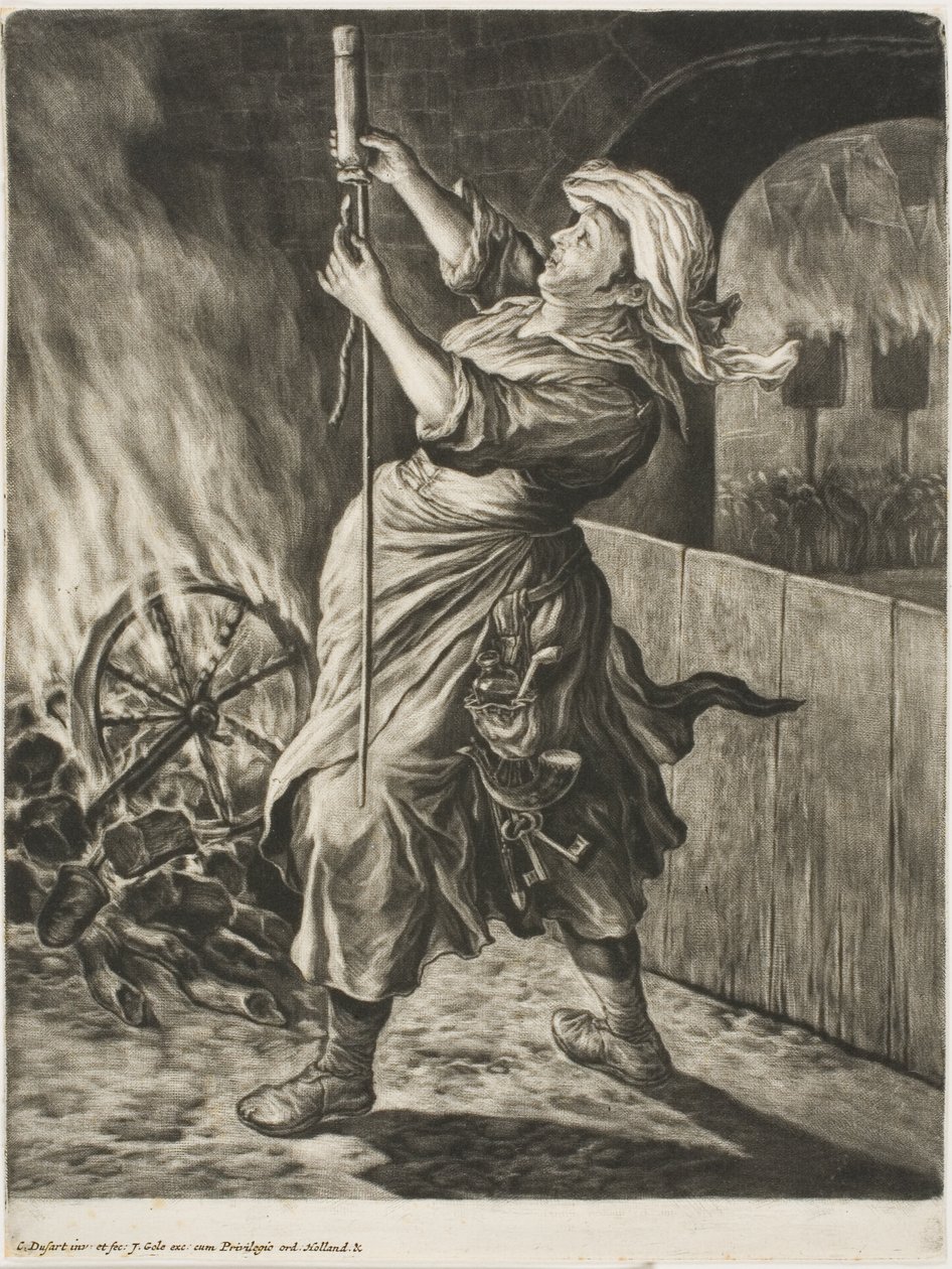 Woman Lighting a Rocket, også kalt Peace Gets Me Going, fra Communia Gaudia (The Wide-Spread Rejoicing at the Siege of Namur) av Cornelis Dusart