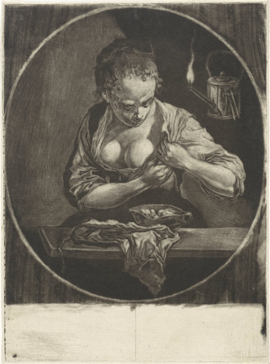 Kvinne som plukker lus av Cornelis Dusart