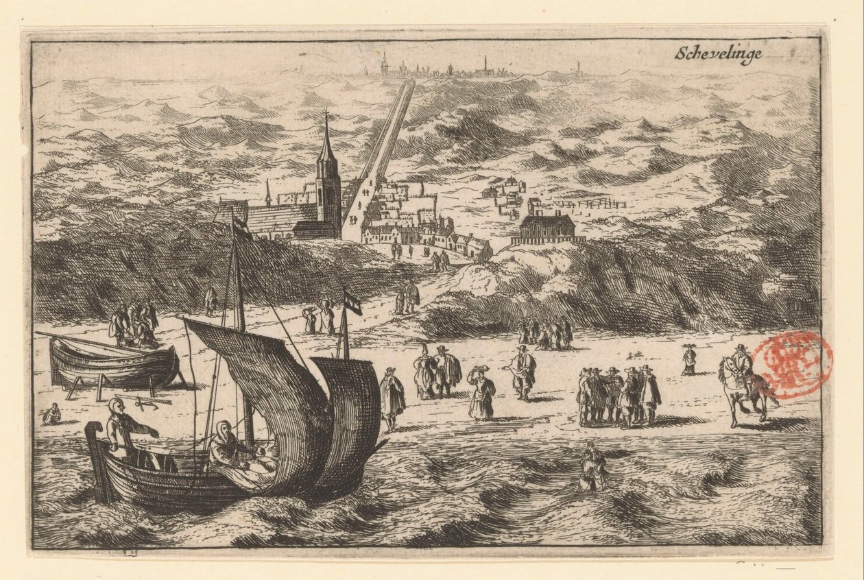 Utsikt over Scheveningen fra havet Schevelinge (tittel på objekt) av Cornelis Elandts