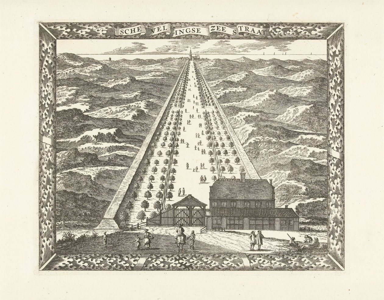 Utsikt over Scheveningen Zeestraat (Scheveningseweg) Schevelingsestredet (tittel på objekt) av Cornelis Elandts
