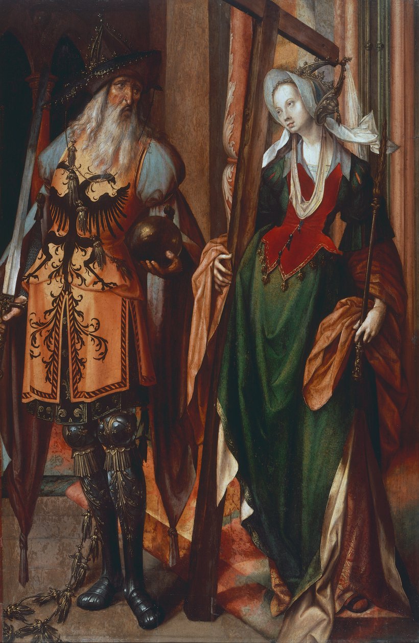 Keiser Konstantin og St Helen, malt på tre av Cornelis Engebrechtsz