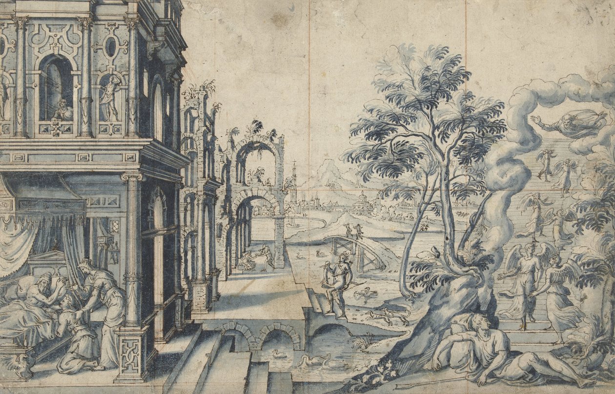 Jakob mottar Isaks velsignelse; Jakobs stige av Cornelis Floris (II)