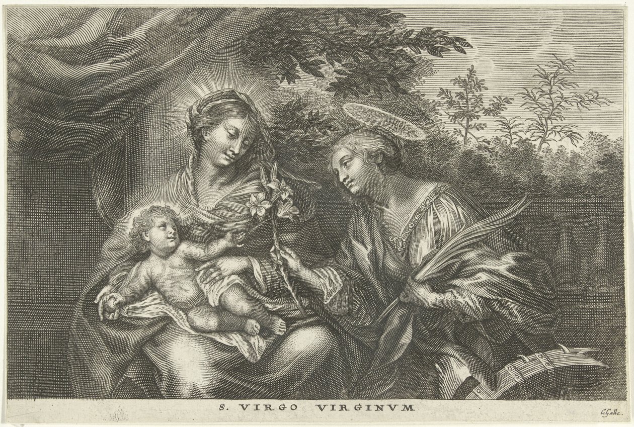 Maria med barnet og den hellige Katarina av Alexandria S. Virgo Virginvm (tittel på objekt) av Cornelis Galle (I)