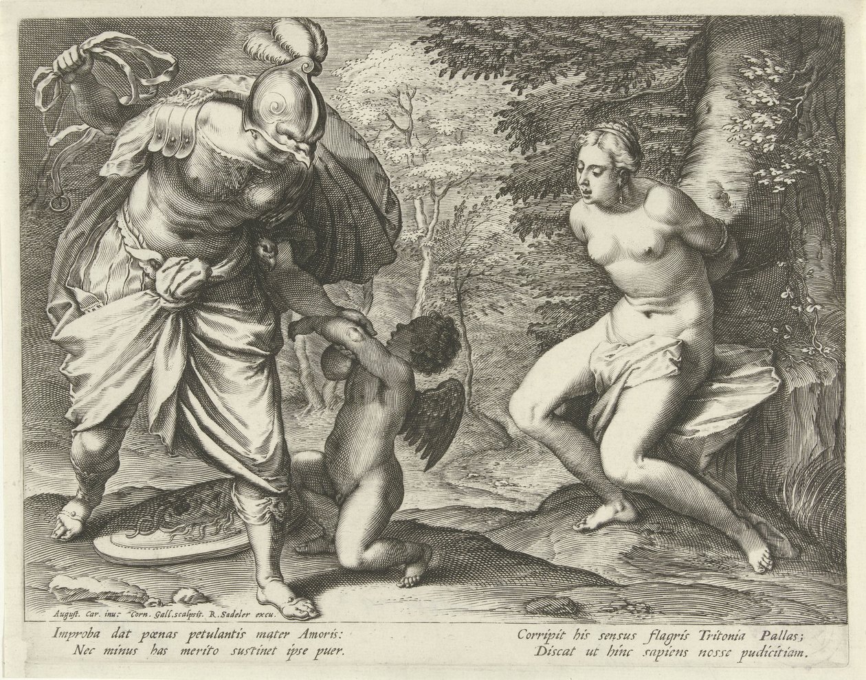 Venus bundet til et tre og Amor straffet av Minerva av Cornelis Galle (I)