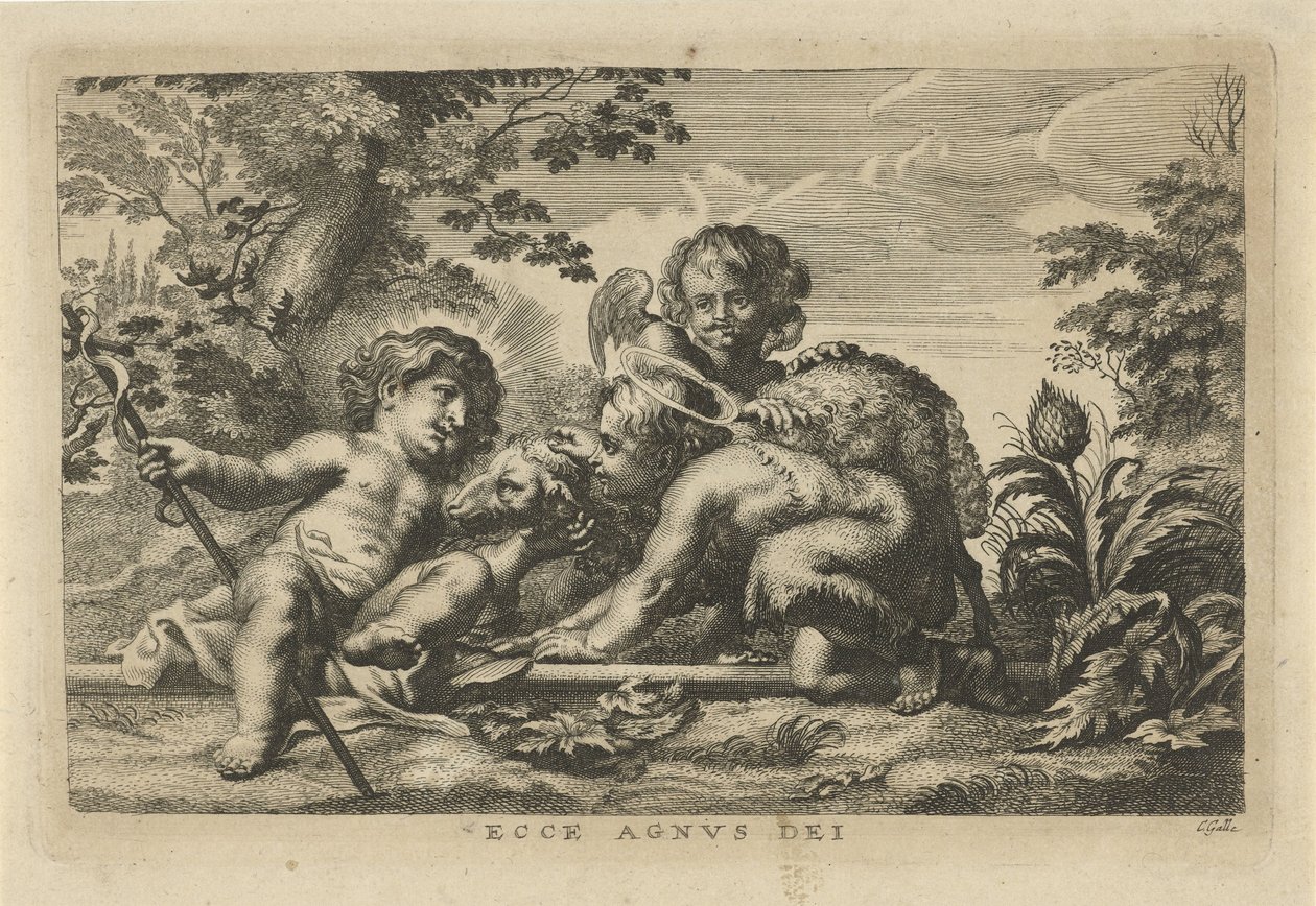 Døperen Johannes og Kristusbarnet med lam og engel av Cornelis Galle (II)