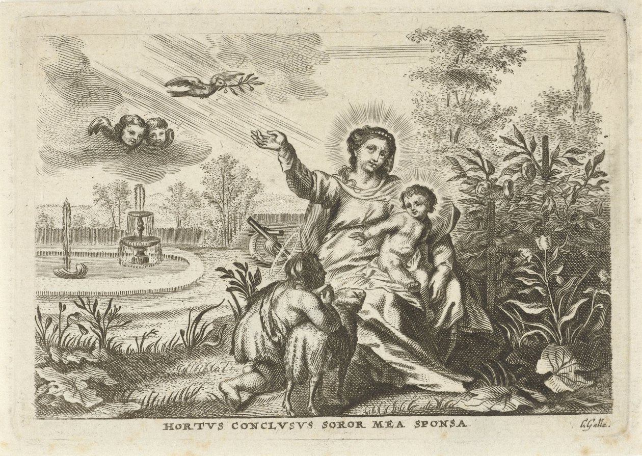 Maria møtte Kind en Johannes de Doper i de Hortus Conclusus av Cornelis Galle (II)