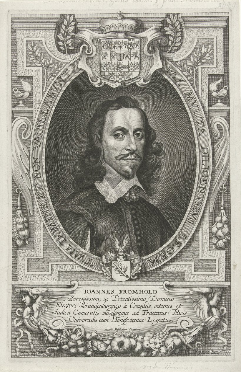 Portrett av Johann Fromhold De mest kjente ambassadørene til det kristne navnet for å pasifisere verden, klosteret og Osnabruga (...) (serietittel) av Cornelis Galle (II)