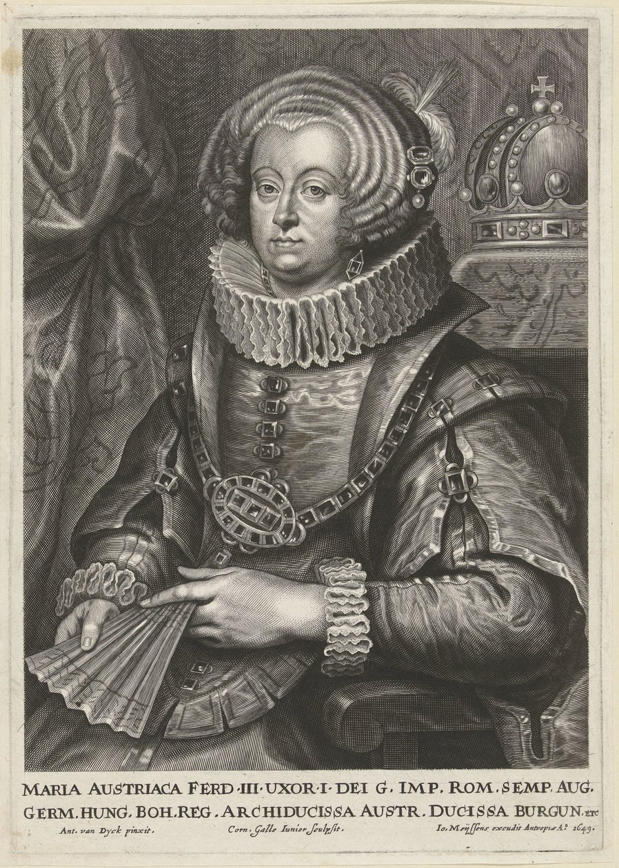 Portrett av Maria Anna av Østerrike, kone til keiser Ferdinand III av Cornelis Galle (II)