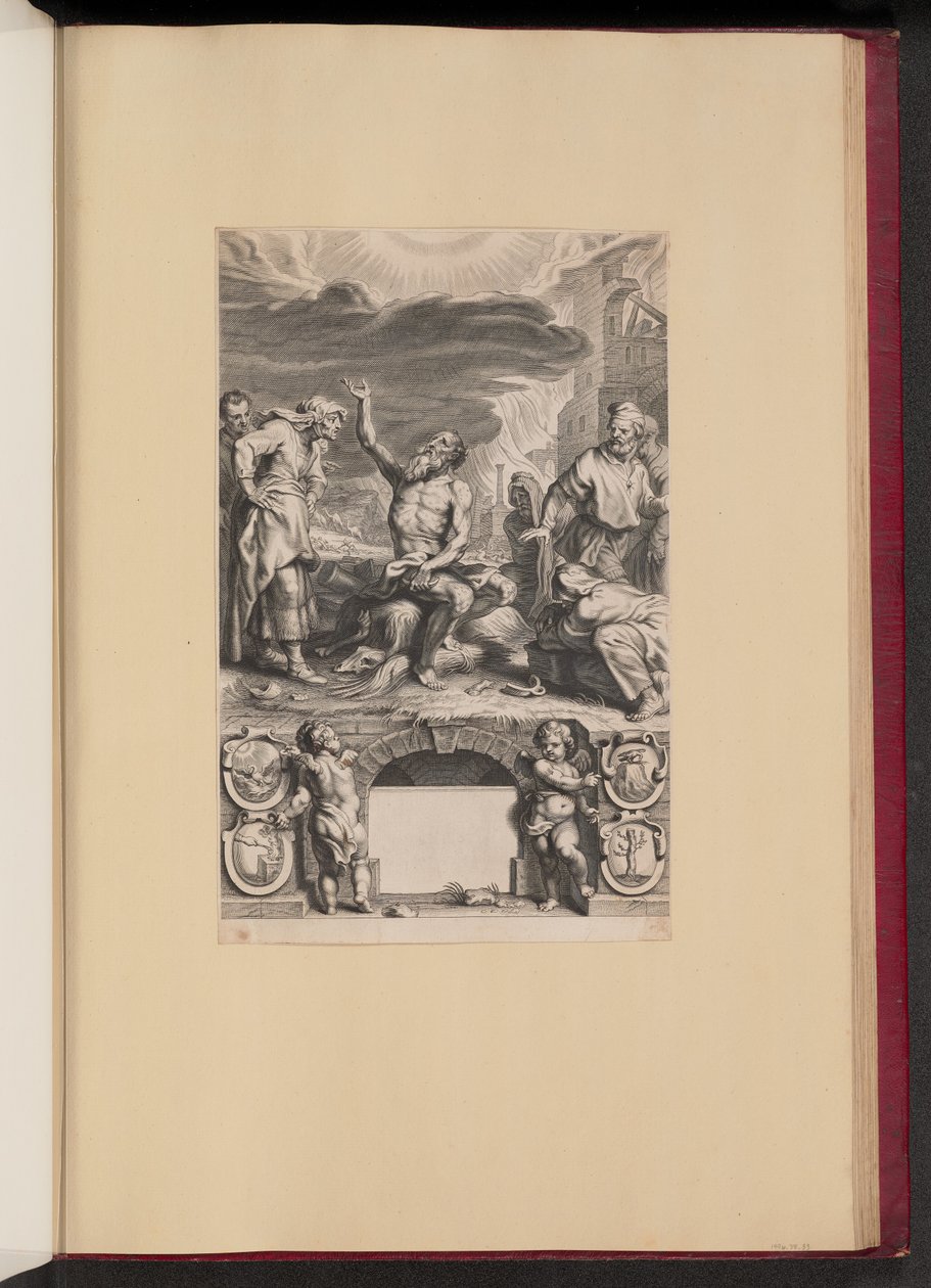 Tittelside for Balthasar Cordier, Iob Elvcidatvs av Cornelis Galle II after Abraham van Diepenbeeck