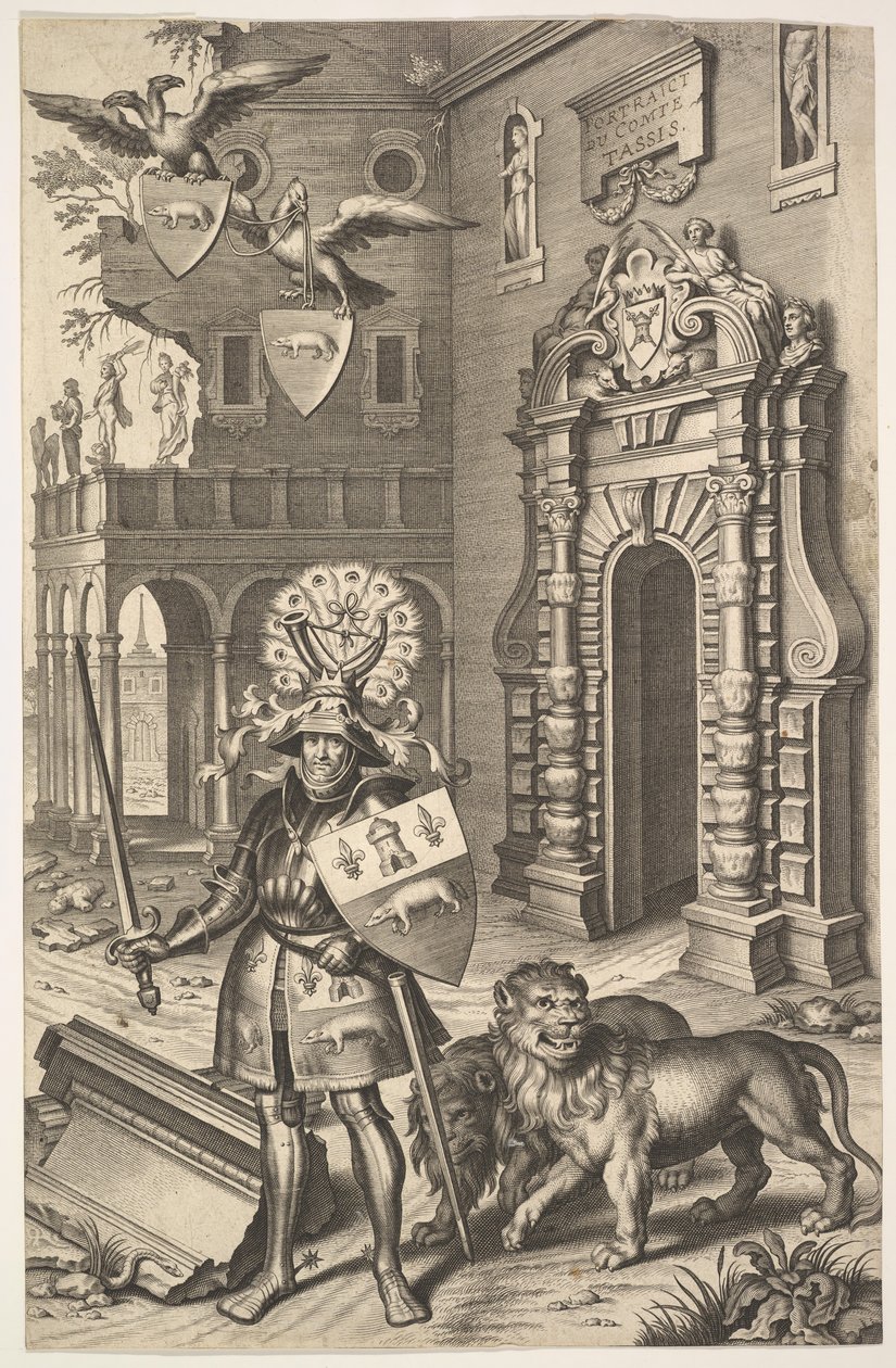 Allegorisk portrett av grev Tassis illustrasjon fra Jean Jacques Chifflet, Les marques ..., 1645. av Cornelis Galle I