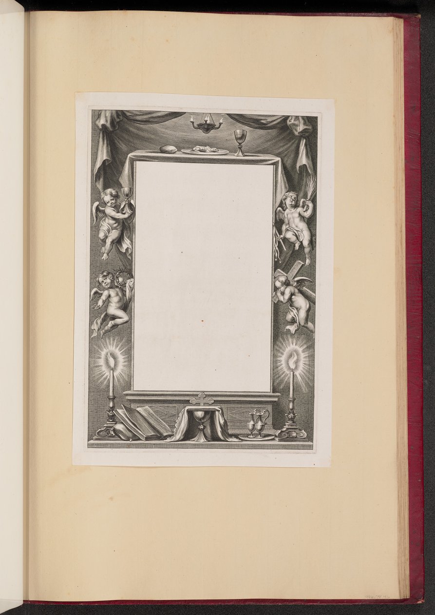 Borderillustrasjon med Putti som holder lidenskapens attributter av Cornelis Galle I