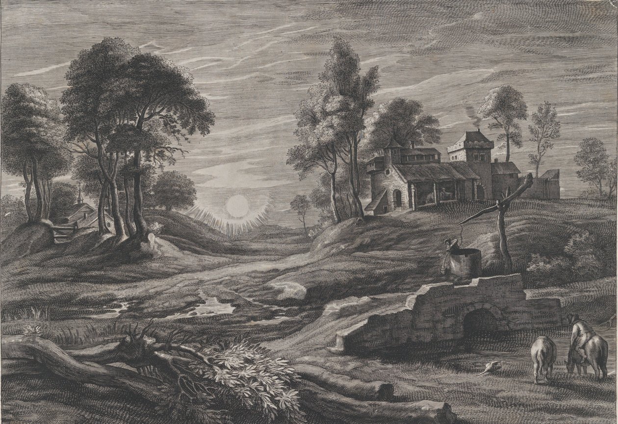 Landskap med trekkbrønn, 1638-60. av Cornelis Galle I