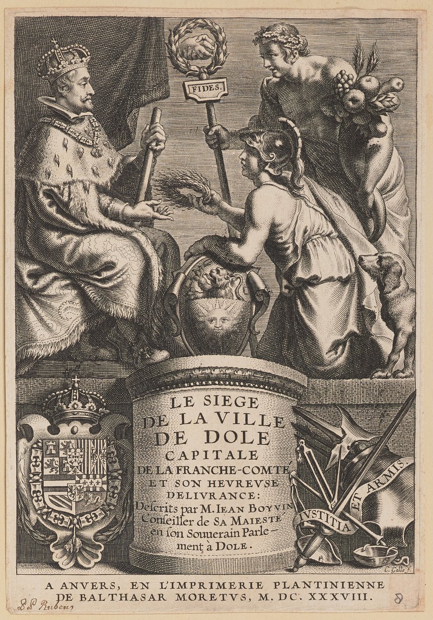 Tittelside for Jean Boyvin, The Siege of the City of Dole av Cornelis Galle I after Erasmus Quellinus II after Sir Peter Paul Rubens