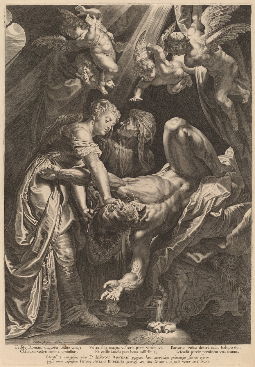 Judith halshugger Holofernes av Cornelis Galle I after Sir Peter Paul Rubens