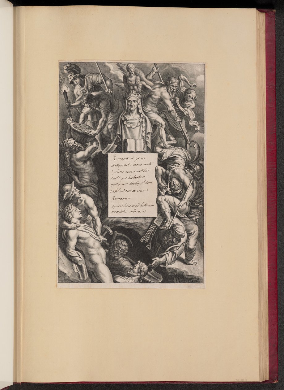 Tittelside for Hubert Goltzius, monumenter fra romersk og gresk antikke (Opera Omnia, I) av Cornelis Galle I after Sir Peter Paul Rubens