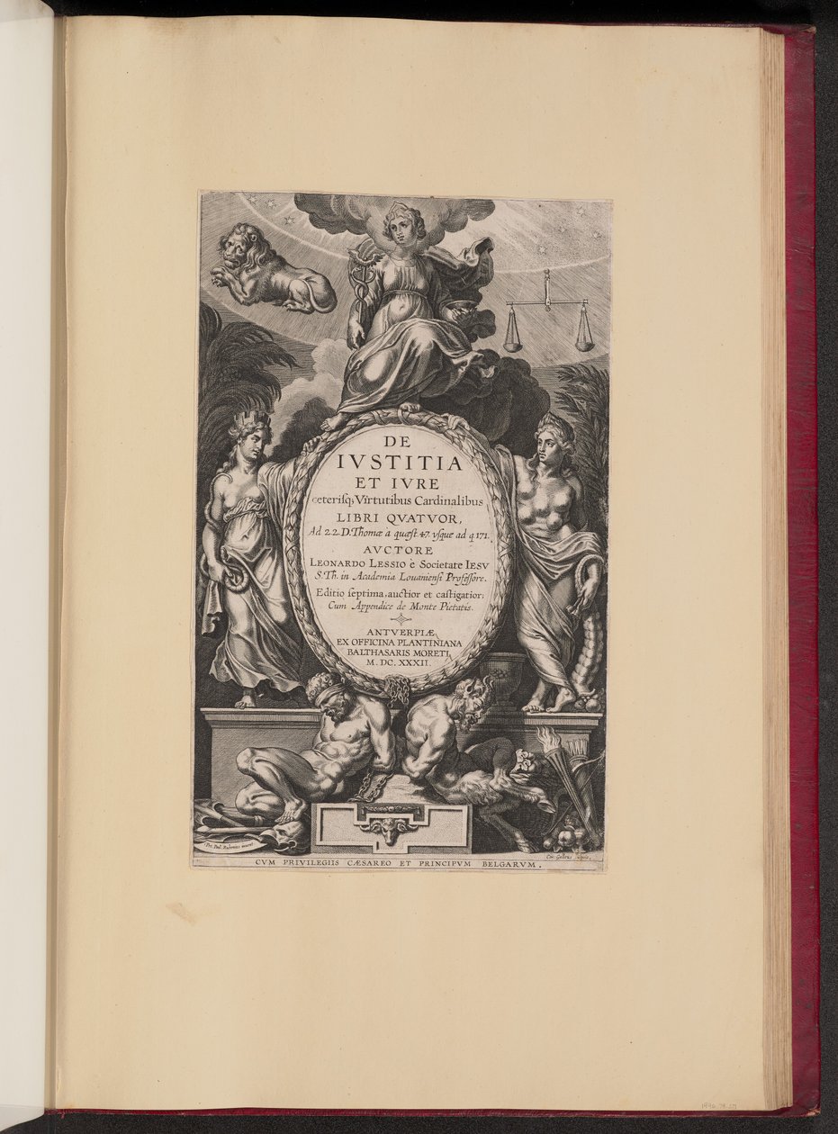 Tittelside for Leonard Lessius, De Ivstitia et Ivre av Cornelis Galle I after Sir Peter Paul Rubens