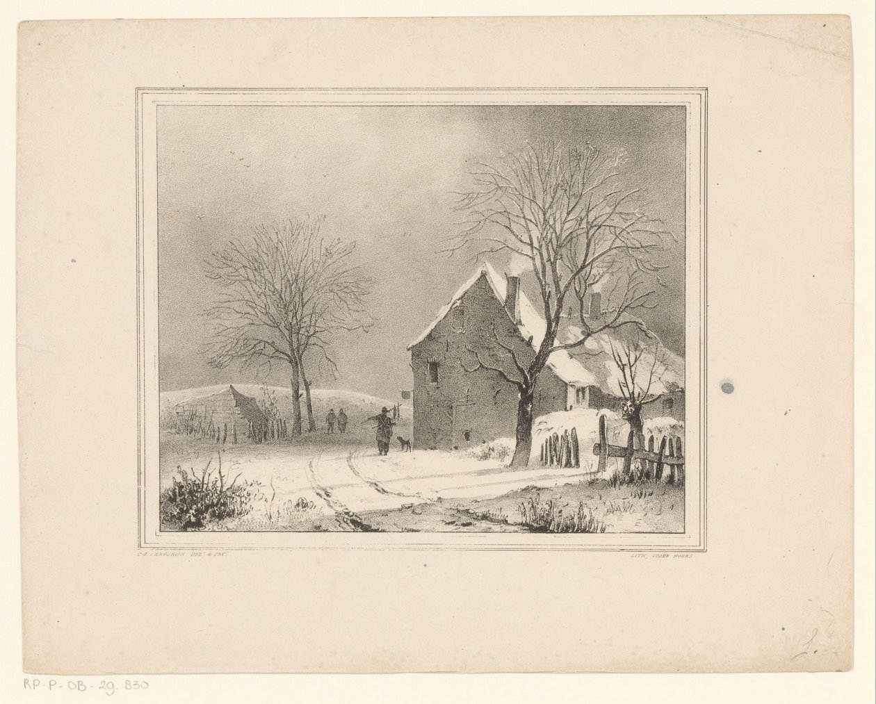 Hus i snølandskap av Cornelis Gerrit Verburgh