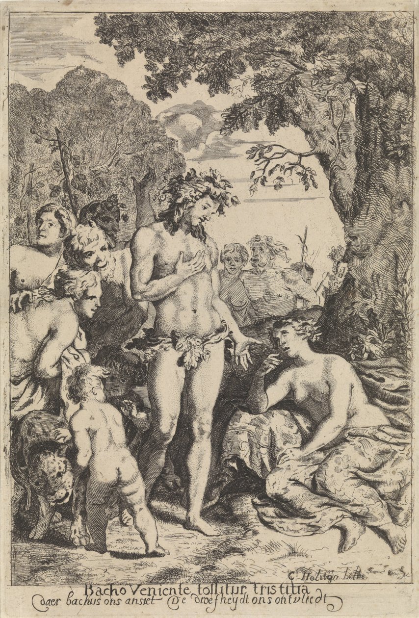 Bacchus trøster Ariadne Ved at Bacchus kommer, fjernes tristhet (tittel på objekt) av Cornelis Holsteyn